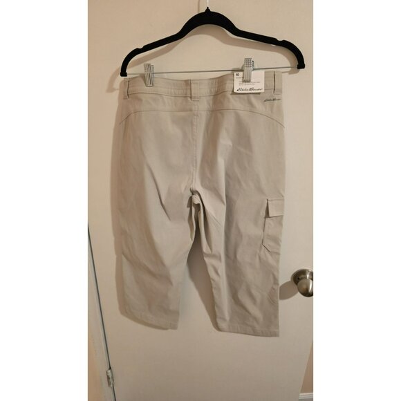 EDDIE BAUER Tech Capri Pants Womens 10 Pumice Cargo Nylon Stretch UPF 50+ NWT - Picture 2 of 11